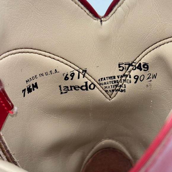 LOREDO Women’s Red Cowboy Boot Vintage Western Shoe Leather Cowgirl Roper 7.5 - Picture 11 of 12